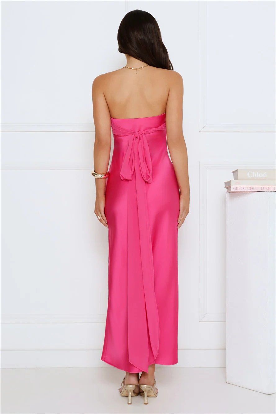 Love Club Strapless Satin Maxi Dress Pink