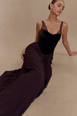roxanne velvet corset maxi dress - cacao brown