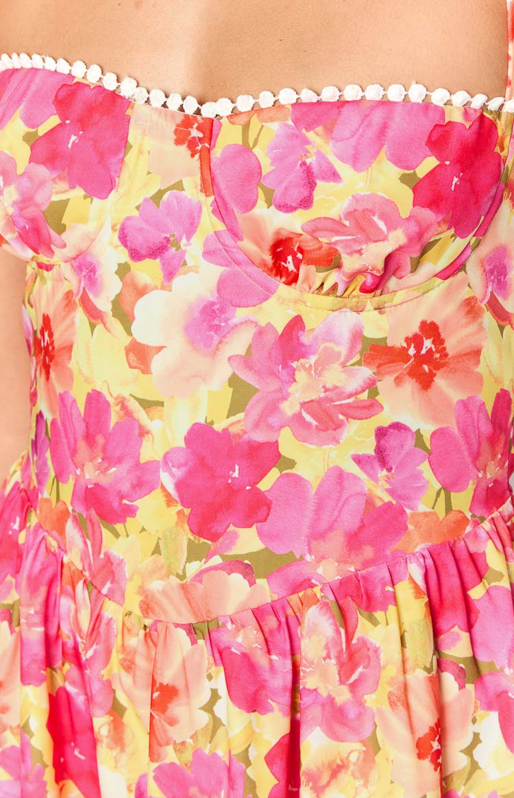 sam yellow floral pop mini dress
