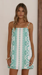 Peggy Mini Dress - Green Aztec