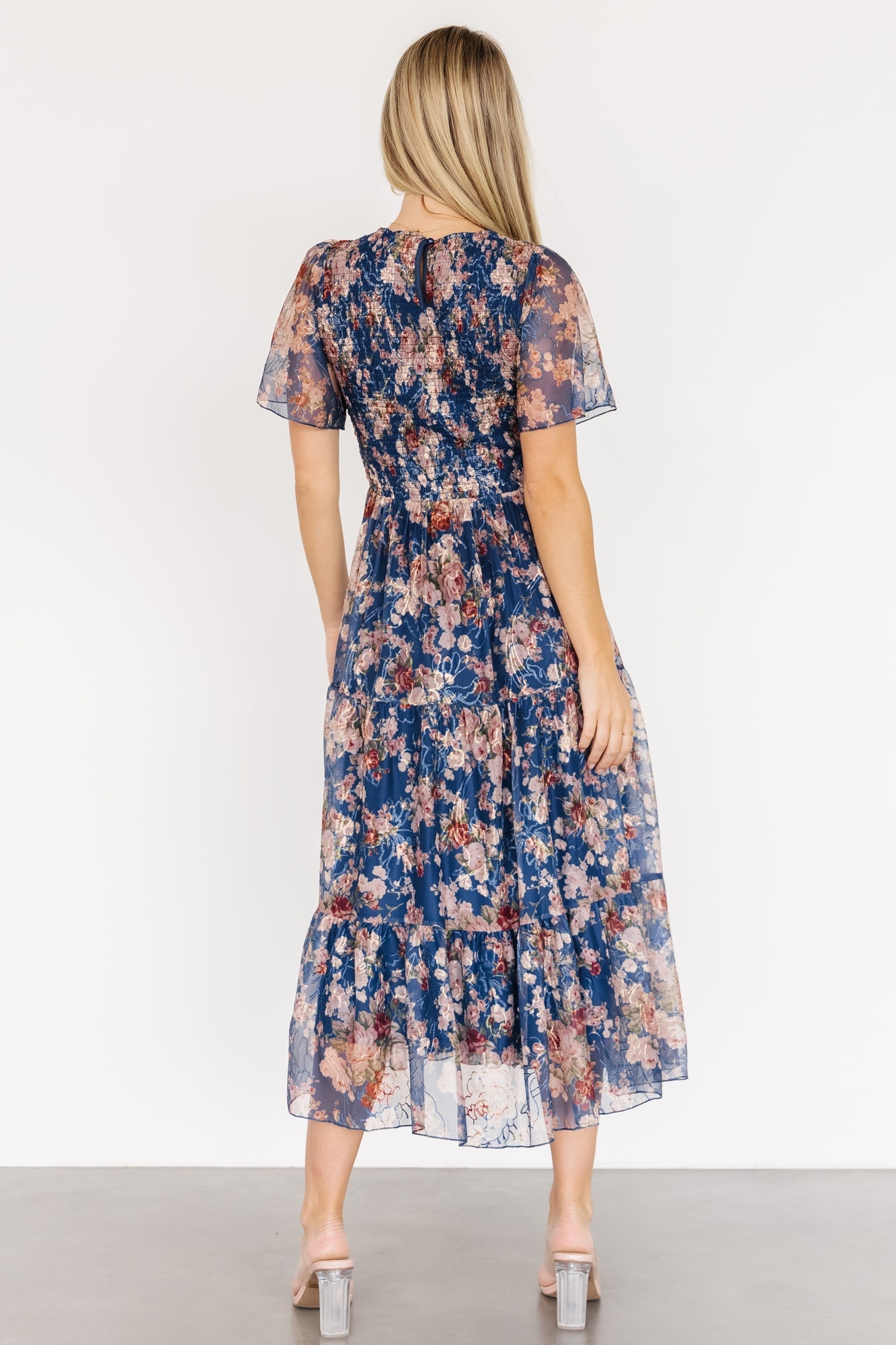 mara embroidered tulle dress | dark blue multi floral