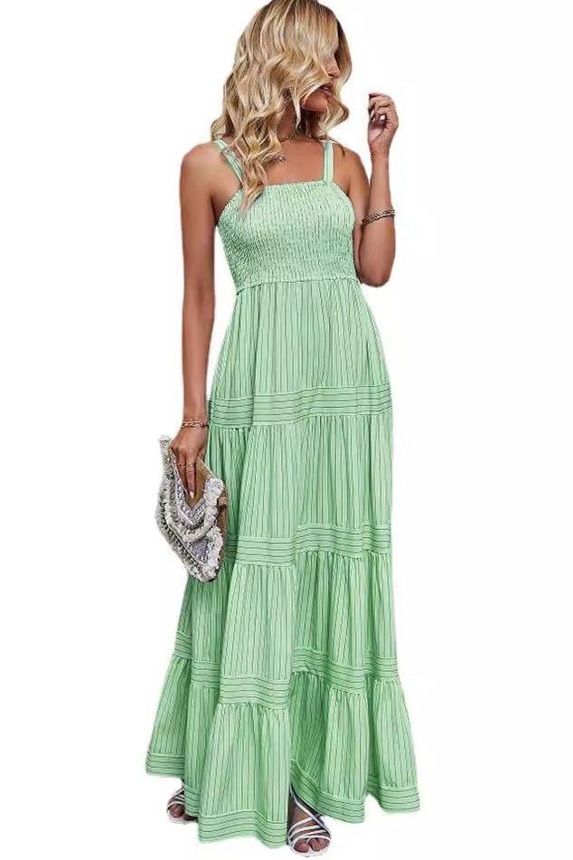 Waist Striped Sleeveless Maxi Dress